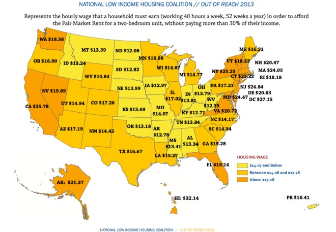 out of reach hourly wage per two bedroom