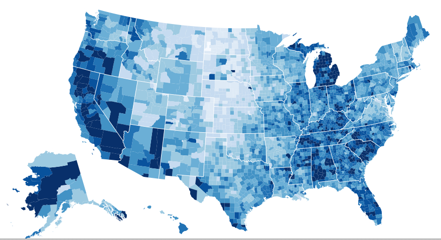 choropleth of unemployment in US 2003