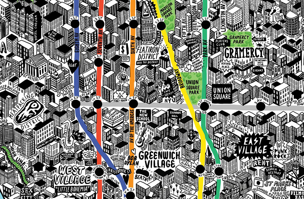 Close-up of New York map by Jenni Sparks