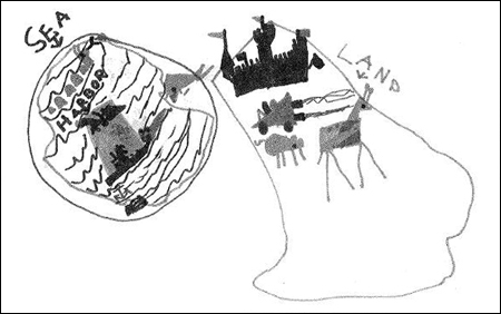 kid's map of world, land and sea
