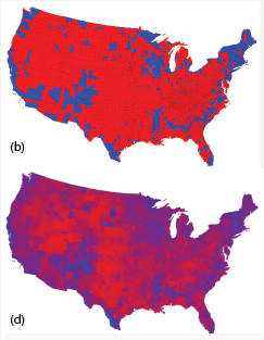 votes- red v blue, by county and interest level