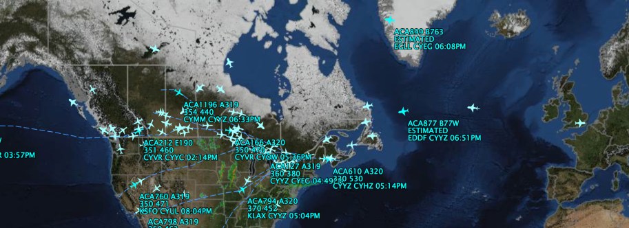 real time AC flightpaths mapped