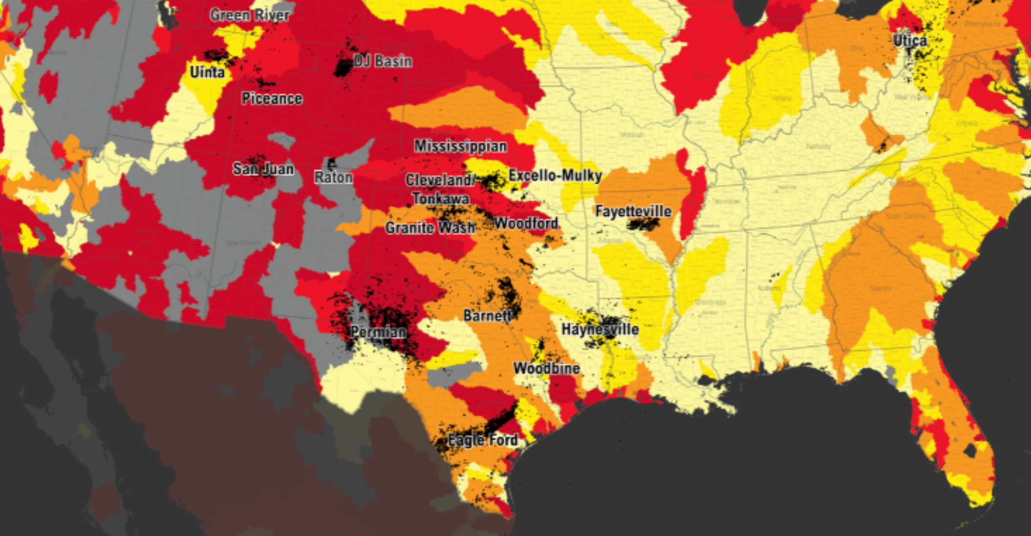 Water Stress Dots- Shale and Hydro-Fracking