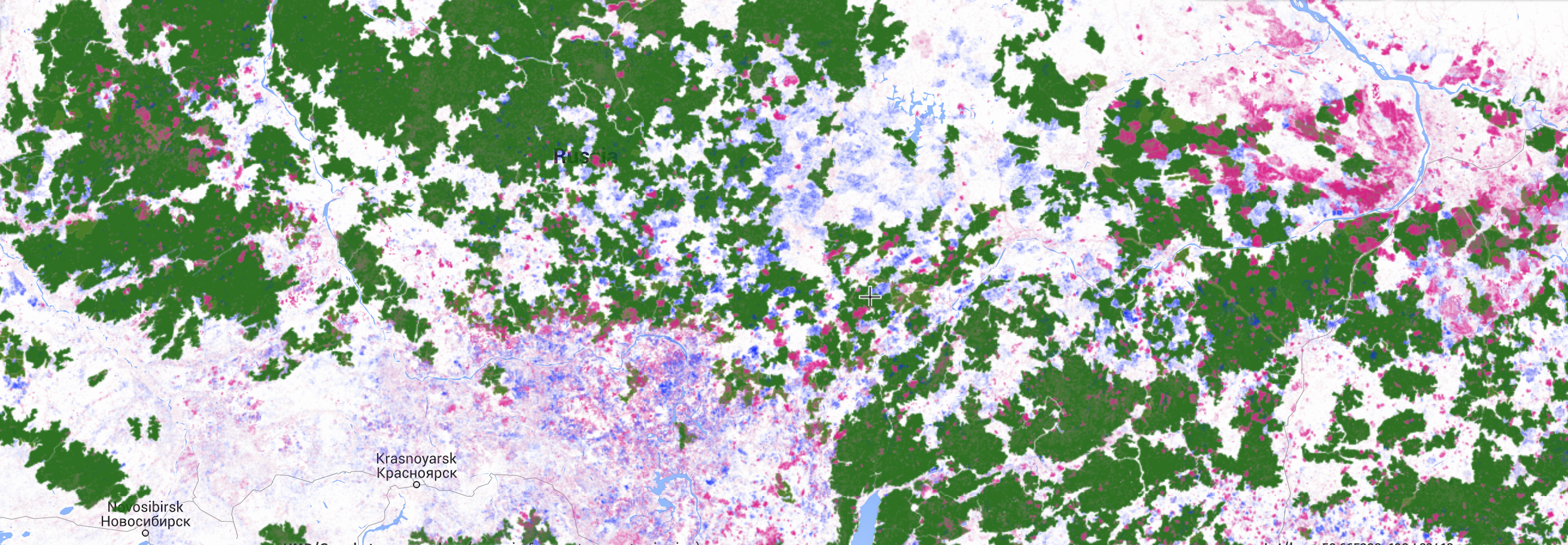 Russian forest cover, blue cover gain