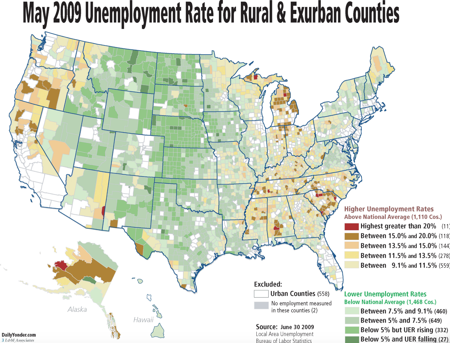 2009 unemployment in rural counties nonurbs