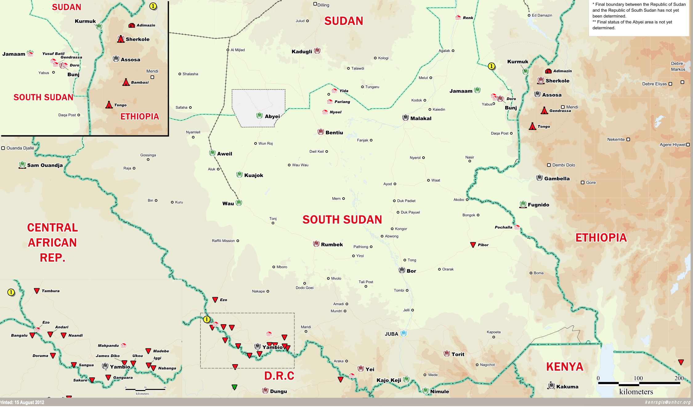 Refugee Camps and Refuggees around South Sudan Aug 2012
