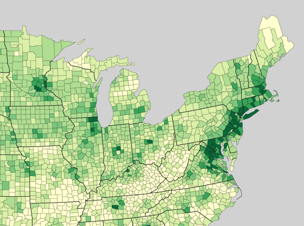 2009 Northeast INcome Distribution by county