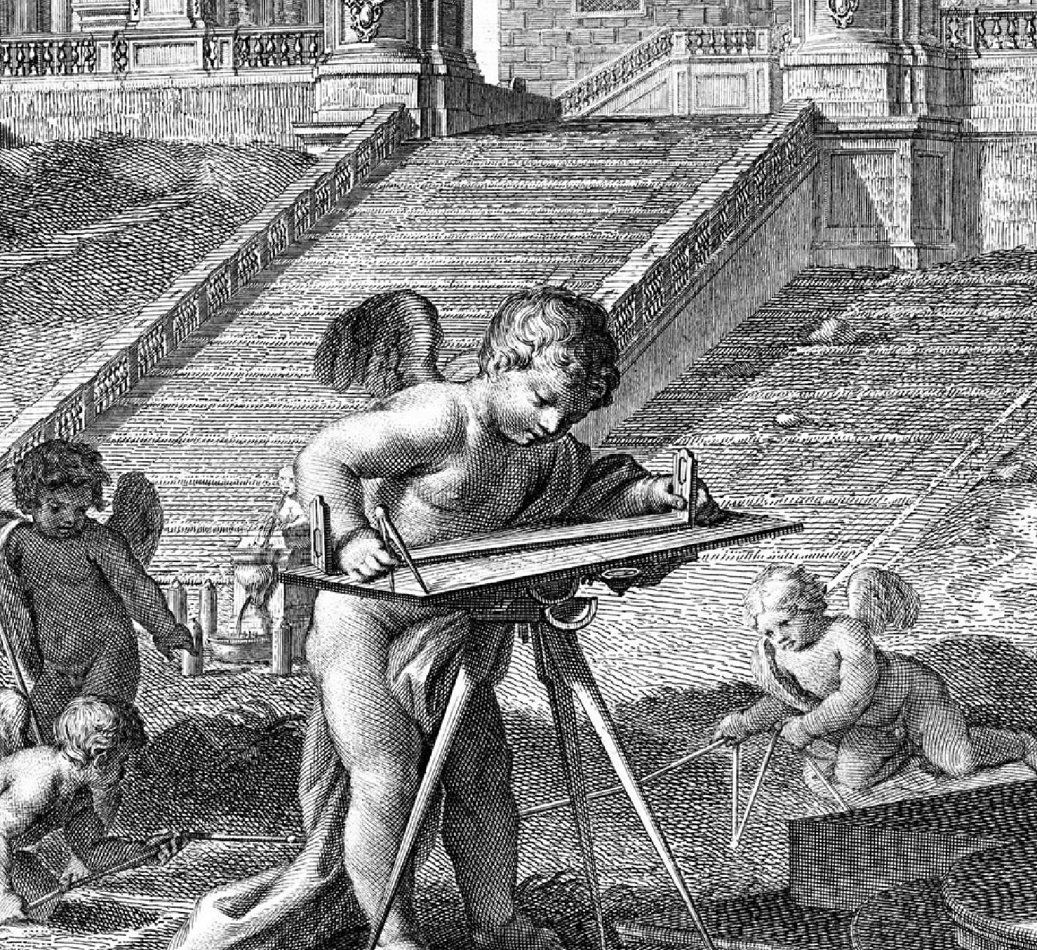 surveyor's tablet and putto