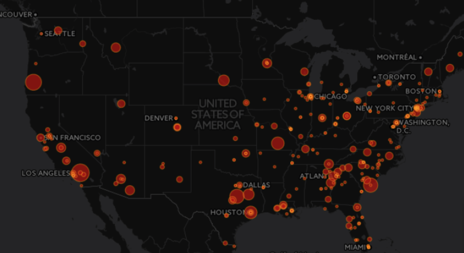 Dark USA of mass shootings