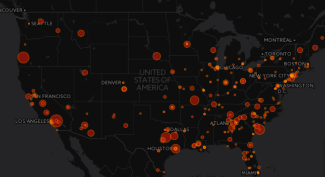 Dark USA of mass shootings