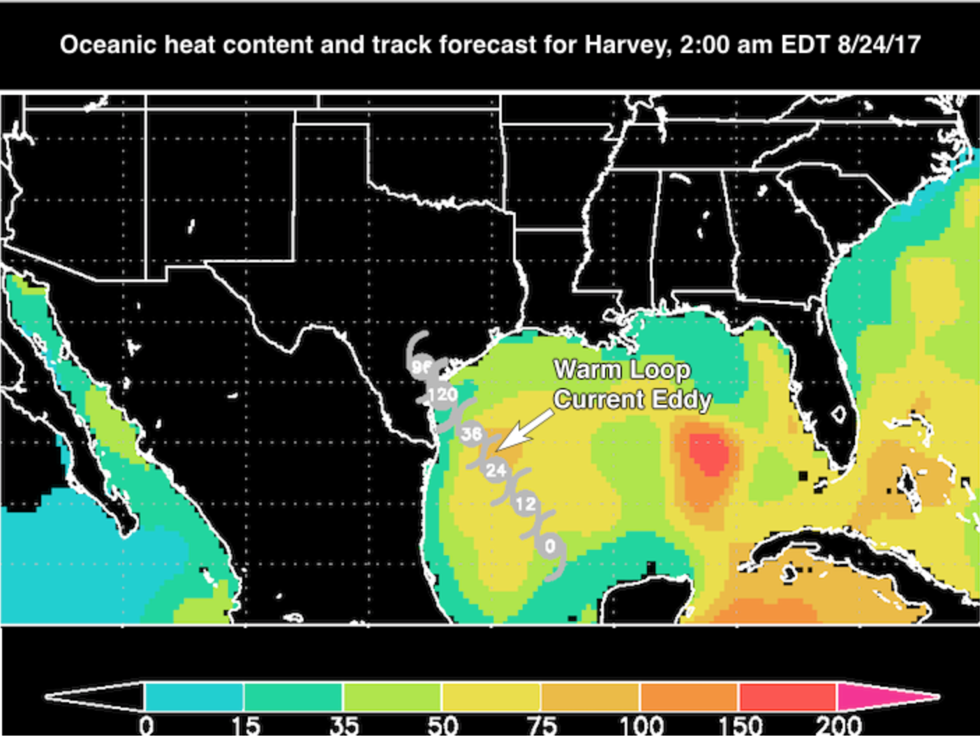 Ocean Heat Harvey Gulf of Mexico 8-24-17