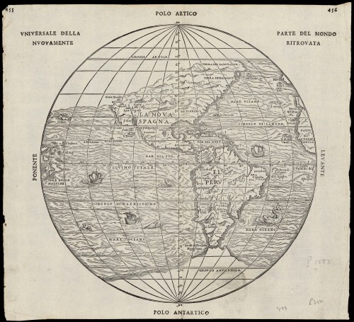 Globular Italian Map Parte del Mondo Ritrovato 1583