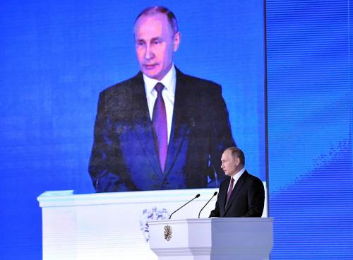 Russian President Putin delivers his annual state of the nation address to the Federal Assembly in Moscow