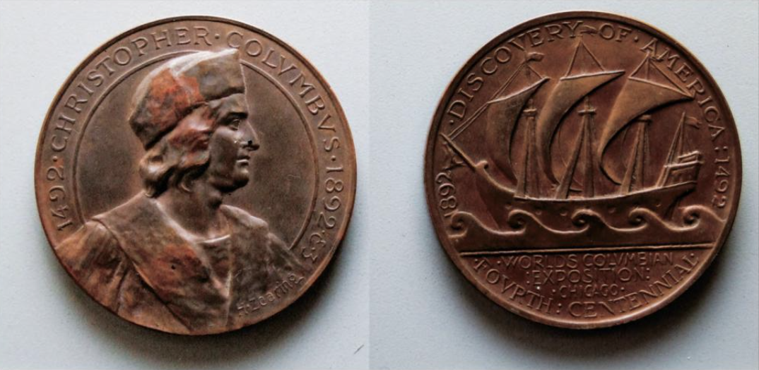 1893 volumbus medal, anon, as a classicizing engraving tableaux