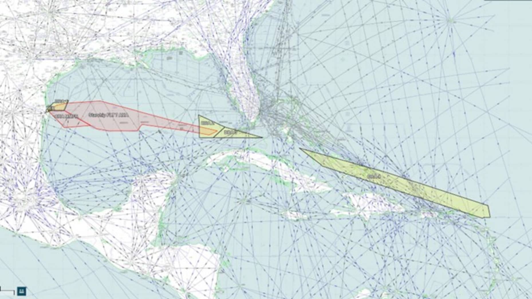 A map of the "aircraft hazard areas" published before SpaceX's seventh Starship flight.